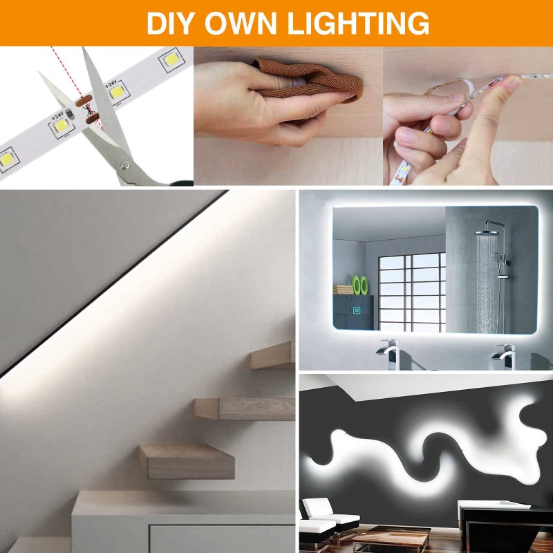 CT CAPETRONIX شريط إضاءة LED أبيض CT CAPETRONIX، 16.4 قدم، شريط إضاءة LED بجهد 24 فولت أبيض، 6000K-6500K ضوء نهاري فائق السطوع لشريط LED للغرفة، المطبخ، الخزانة، الخزانة، المرآة، الداخلية (يتضمن جهاز تحكم في السطوع)  - Image 5